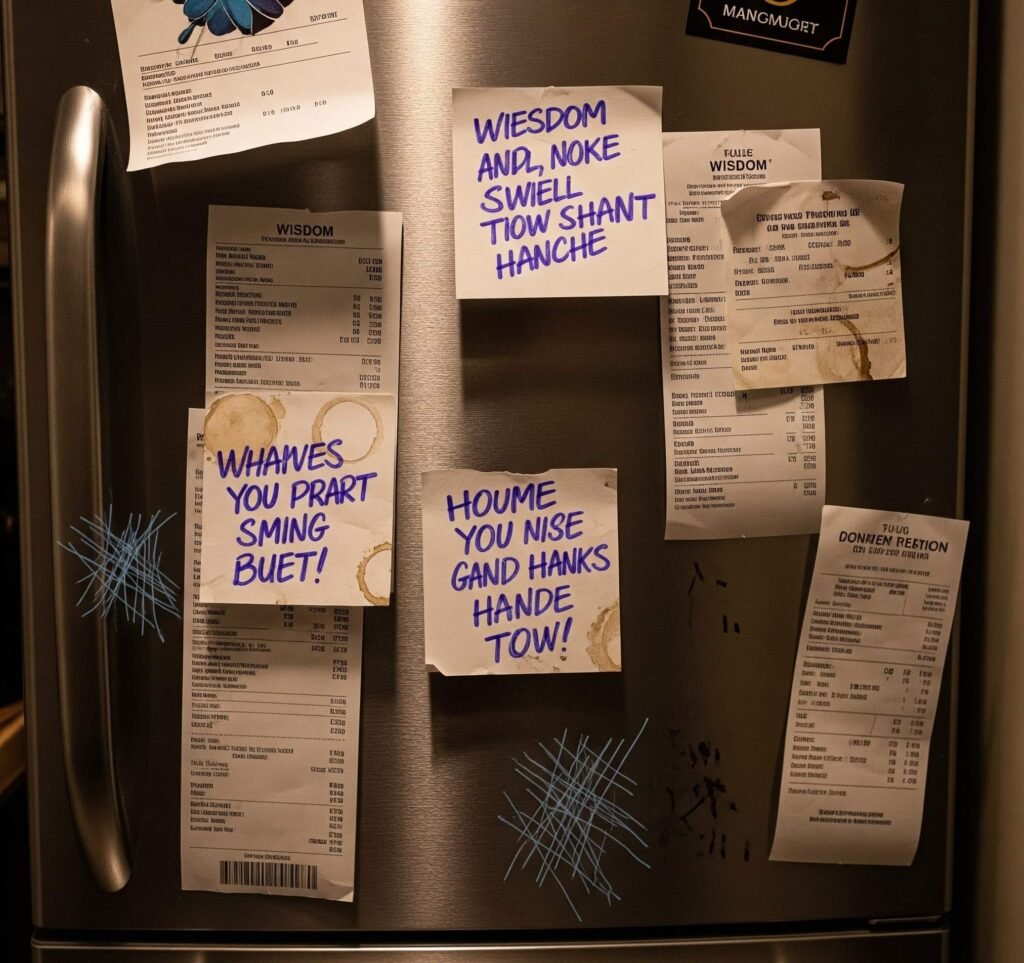 Chaotic Fridge: Receipts, Coffee Stains & Cat Scratches Photo