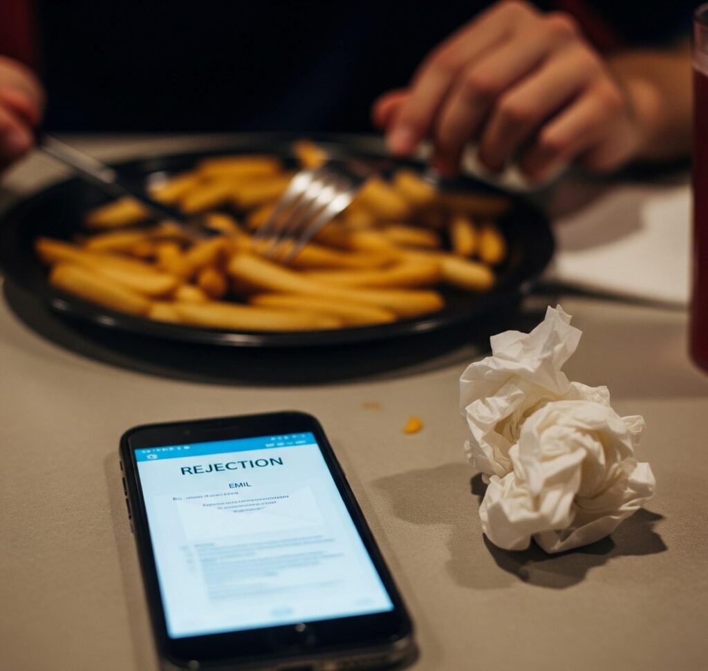 Diner Rejection: Fries, Phone & crumpled Napkin