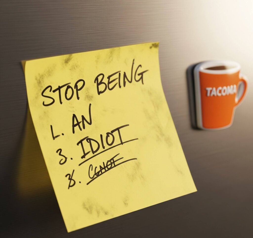 "Stop Being an Idiot" Fridge Note: A Tacoma Reminder