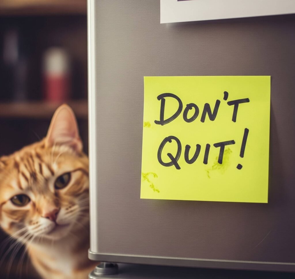 "Don't Quit!" Fridge Note & Cat