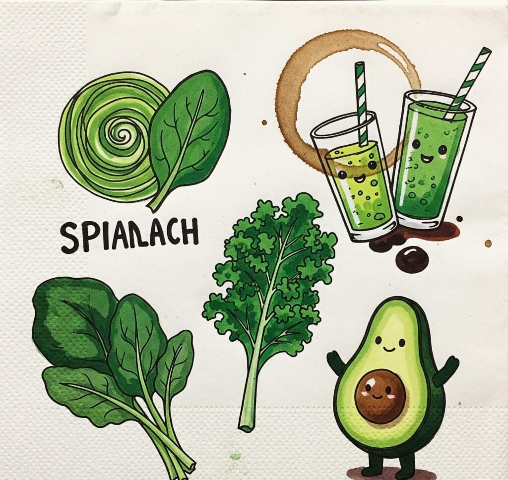 Hand-Drawn Green Food Napkin Doodle