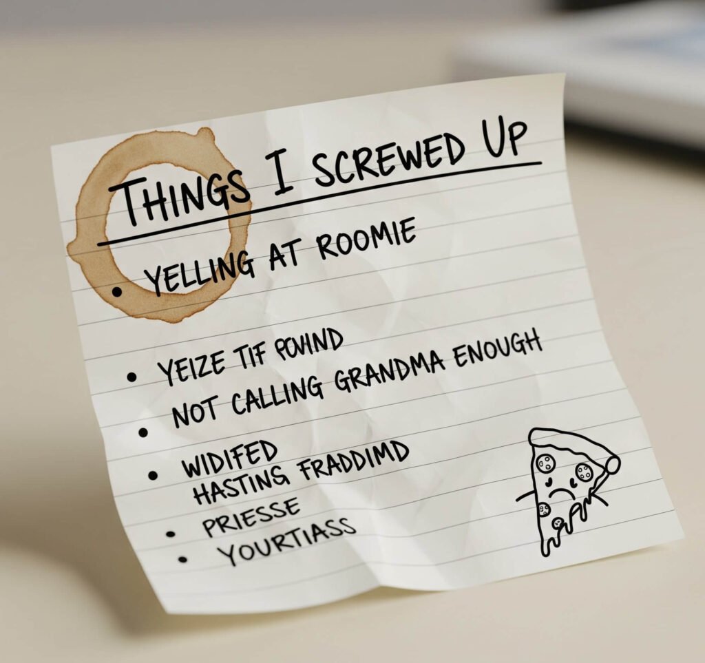 Sad Pizza Post-it: Things I Screwed Up