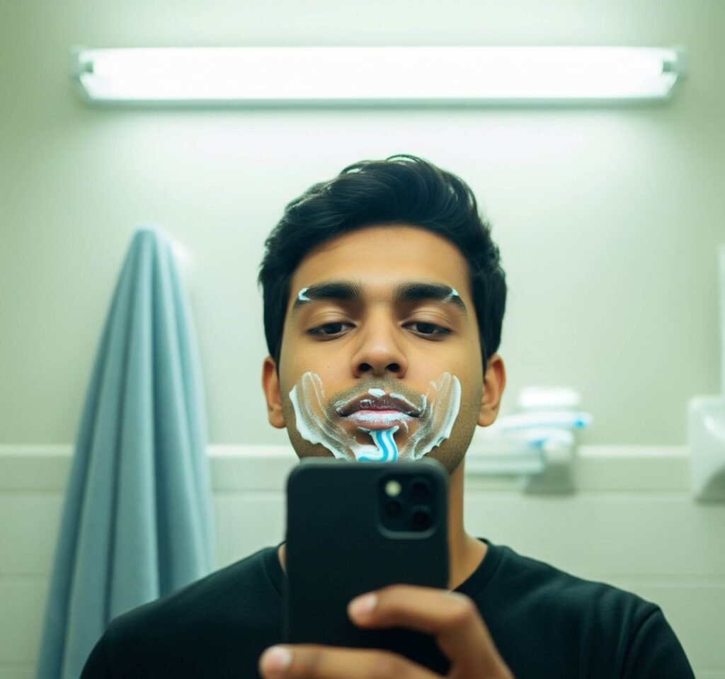 Bathroom Selfie Affirmations: Cringe & Growth