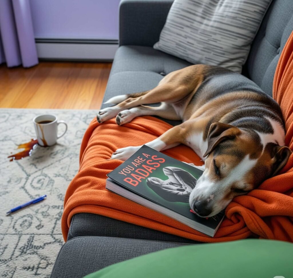 Dog Napping on Self-Help Book