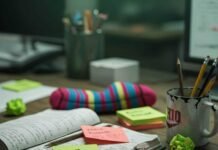 Inspirational Life Stories That Prove It’s Never Too Late Desk with notes and sock.