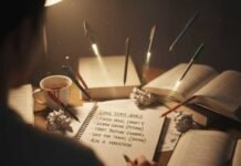 Long Term Goals Examples to Inspire Your Future Self Desk at 1 AM, long term goals in notebook.