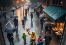 Spreading Positivity: How One Act Can Change Someone’s Day Rainy day scene with spreading positivity.